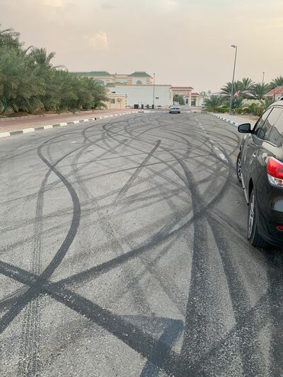 The marks left on the road after the driver's antics in Al Ain. Courtesy Abu Dhabi Judicial Department
